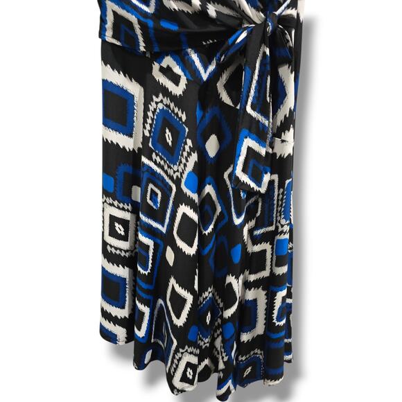 INC International Concepts Women’s Blue Black Geometric Wrap Dress – Size Med - Picture 5 of 9